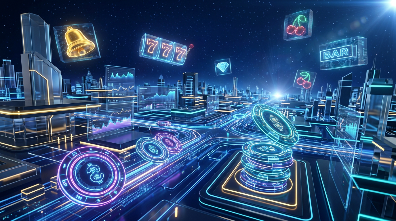 Futuristická vizualizace globálního hazardního průmyslu v roce 2026