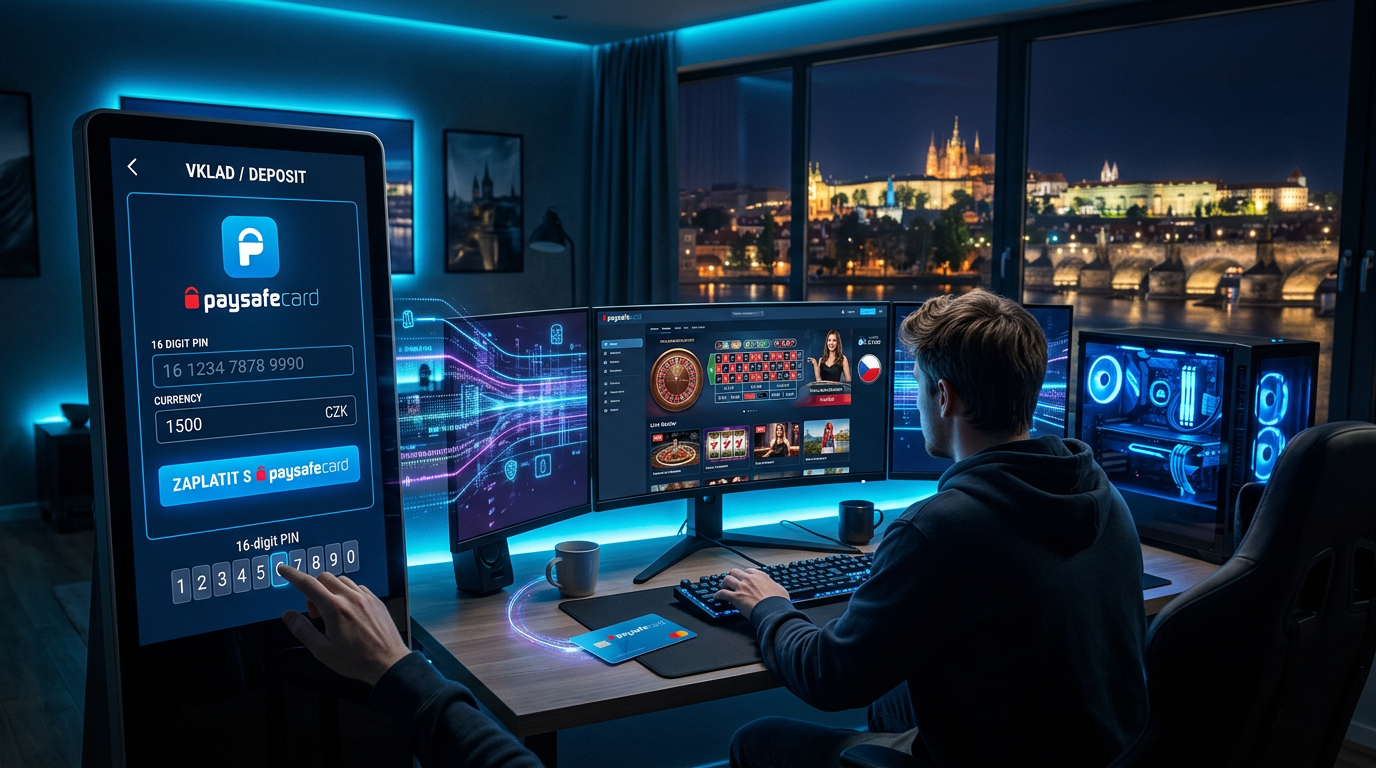 Moderní digitální platební prostředí pro online kasina s motivem Paysafecard.